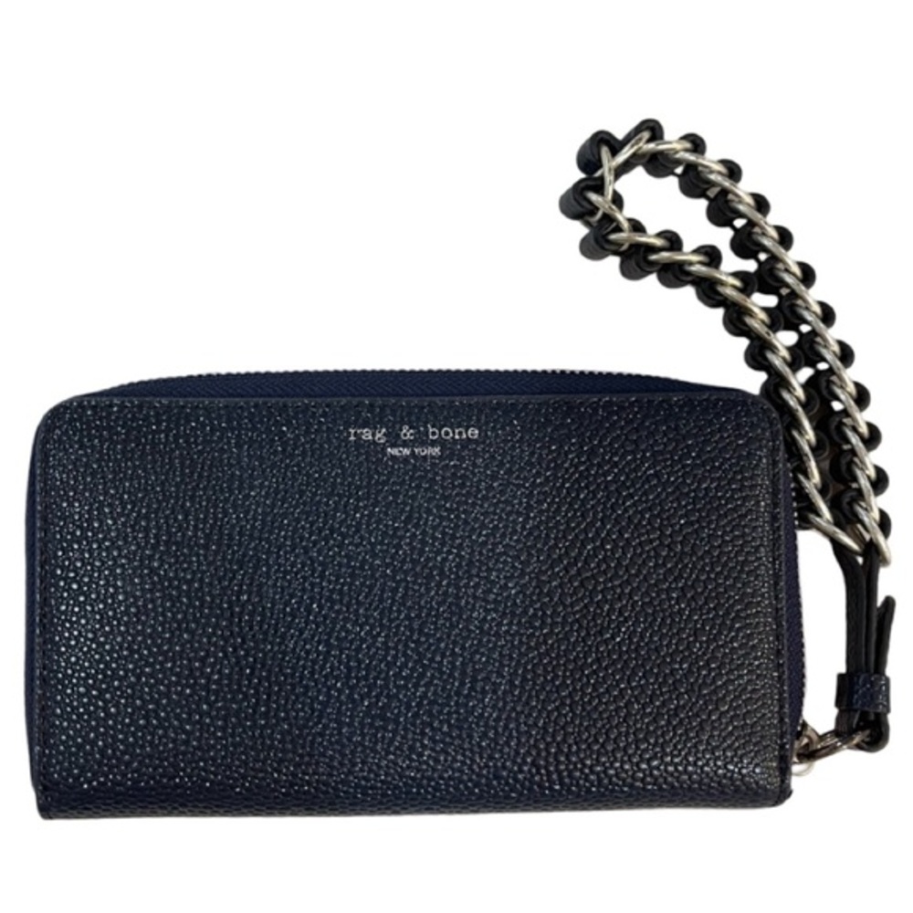rag & bone Navy Leather Wristlet with Chain Strap